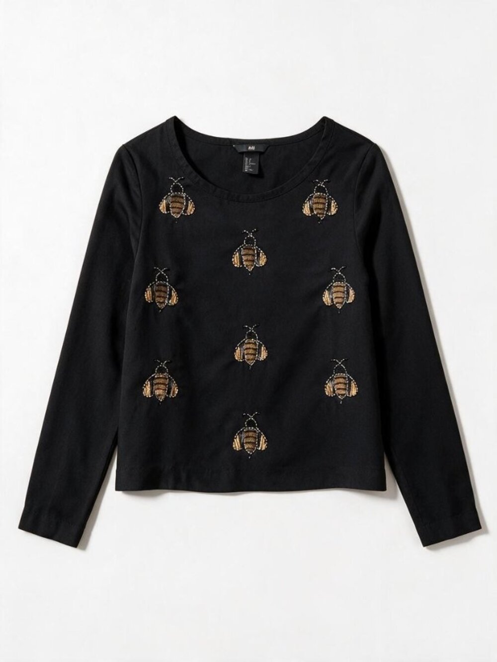 H&M Long Sleeve Beaded and Sequin Bee Blouse